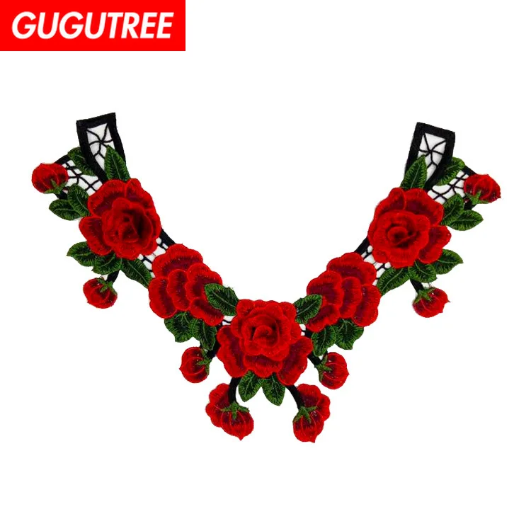 

GUGUTREE embroidery big collar patches flower patches badges applique patches for clothing ZM-25