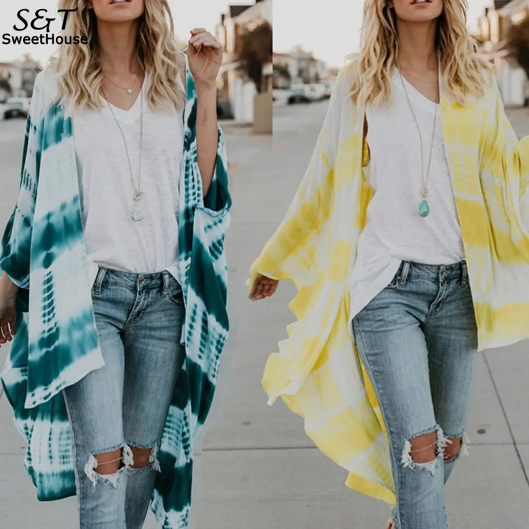 

New Chiffon Kimono Blouse Women Shirt 2019 Summer Cardigans Womens Tops and Blouses Loose Tie Dye Print blusas mujer Beachwear