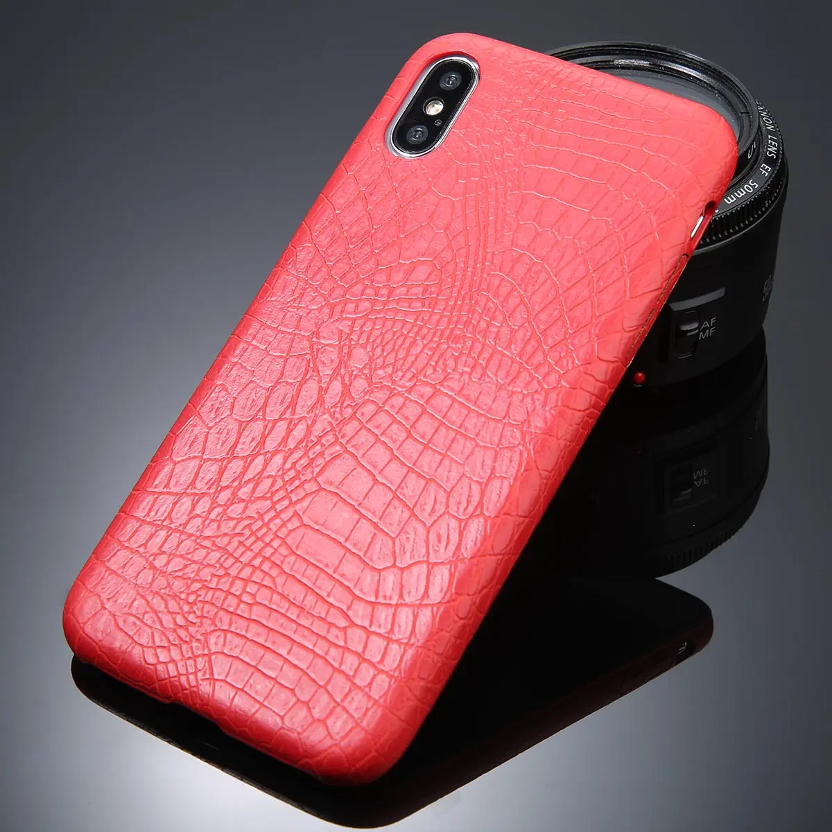 Ottwn PU крокодиловая текстура чехол для iPhone 6 7 8 Plus X XR XS Max ультра тонкие кожаные чехлы для iPhone 6 6S Plus мягкая задняя крышка - Цвет: Красный