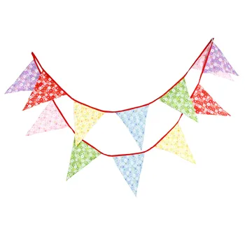 

1pcs 3.6M Colorful Printed Flower Cotton Bunting Banners Baby Birthday Party Decoration Pennant Mixed Color Wedding Decor Flags