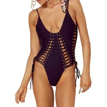 Backless Cross Swimwear 2019 Sexy Lace Up One Piece Swimsuit Women Push Up Monokini Deep V-neck Adjustable shoulder straps black one shoulder backless lace up details sweater dress