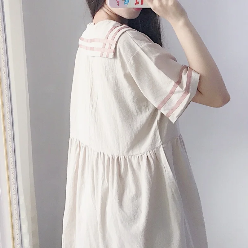 Японский розовый матросский цвет Kawaii платье для женщин весна осень сладкий вышивка лоскутное короткий рукав школьное платье T365