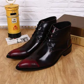 

Plus Size Vintag Pointed Toe Lace up Man Handmade Cowboy Shoes Genuine Leather High-Top Men's Riding Ankle Boots SL369