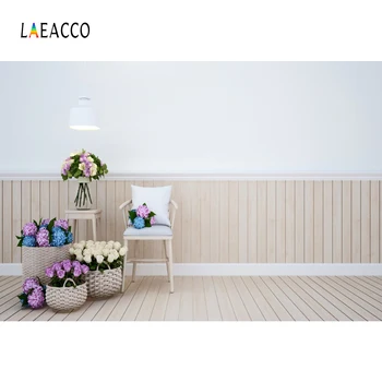 

Laeacco Chic Wooden Wall Floor Basket Flower Chair Light Interior Photo Backgrounds Photographic Backdrops For Photo Studio