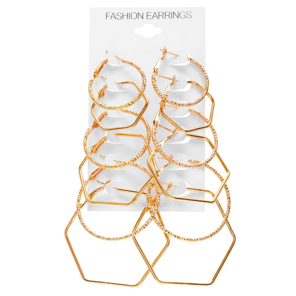 KMVEXO 6 пар/компл. мода золотой Цвет в стиле «панк-рок»; большие нерегулярные серьги в виде колец, для Для женщин стимпанк геометрические круглые серьги наборы для ухода за кожей