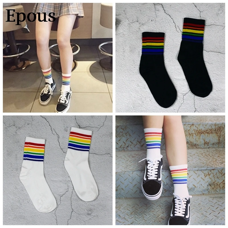 Epous Harajuku крутые короткие носки для скейтборда с радугой Модные женские белые