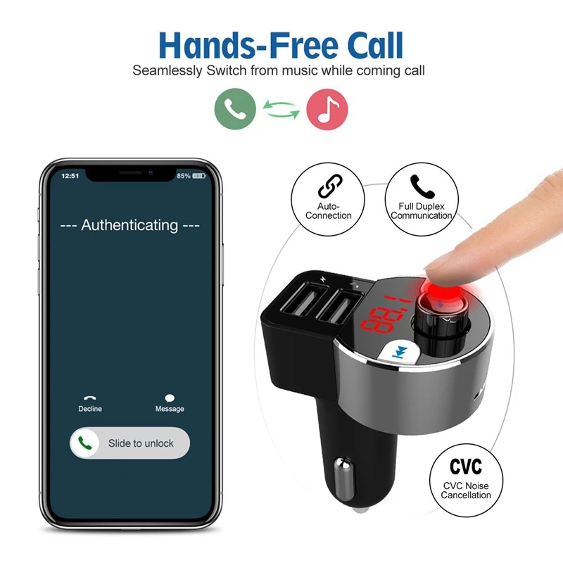 12V-24V Car Bluetooth FM Transmitter MP3 Player with Dual USB Ports Support USB Flash Drive/TF Car Kit Compact Light Weight