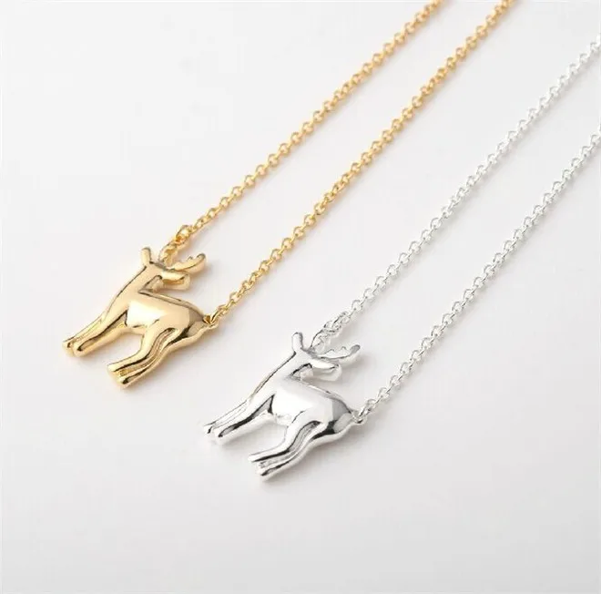 N059 Gold Silver Simple Antler Deer Necklace Reindeer Horn Stag Necklaces Cute Bambi Necklace Woodland Fawn Necklaces