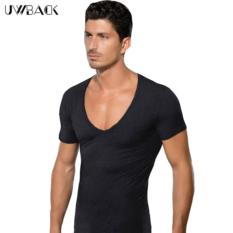 Uwback 2022 New Fashion Elasticity Sexy Men  Deep  V  Neck  T 