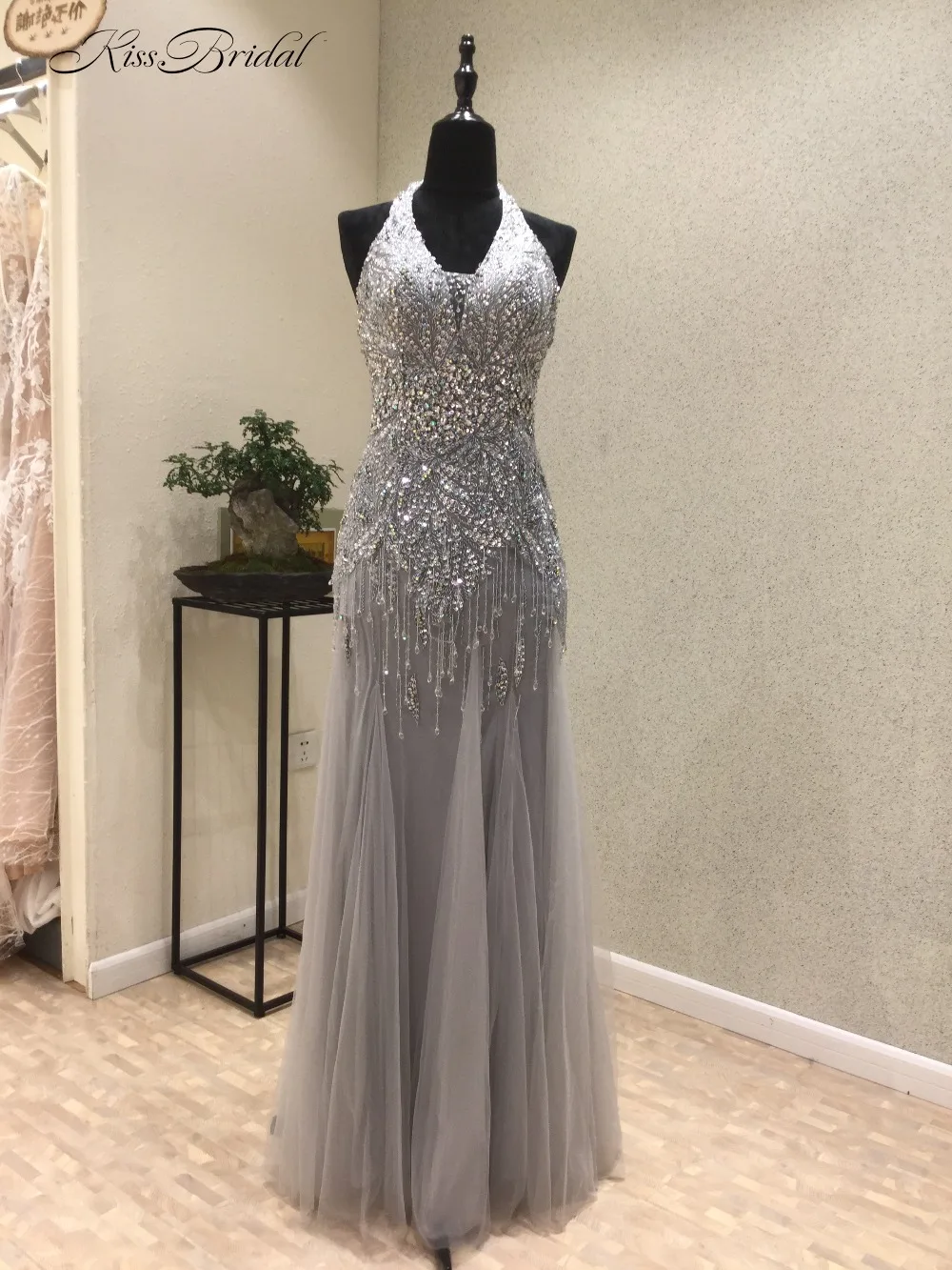 #Special Offers Nieuwe Sexy Mermaid Prom Jurken 2018 Halter Hals Mouwloos Floor Kralen Tulle Lange Avondjurk marokkaanse kaftan