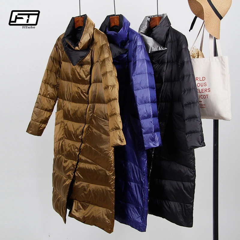Fitaylor White Duck Down Ultra Light Jacket Women Winter Double Sided font b Slim b font