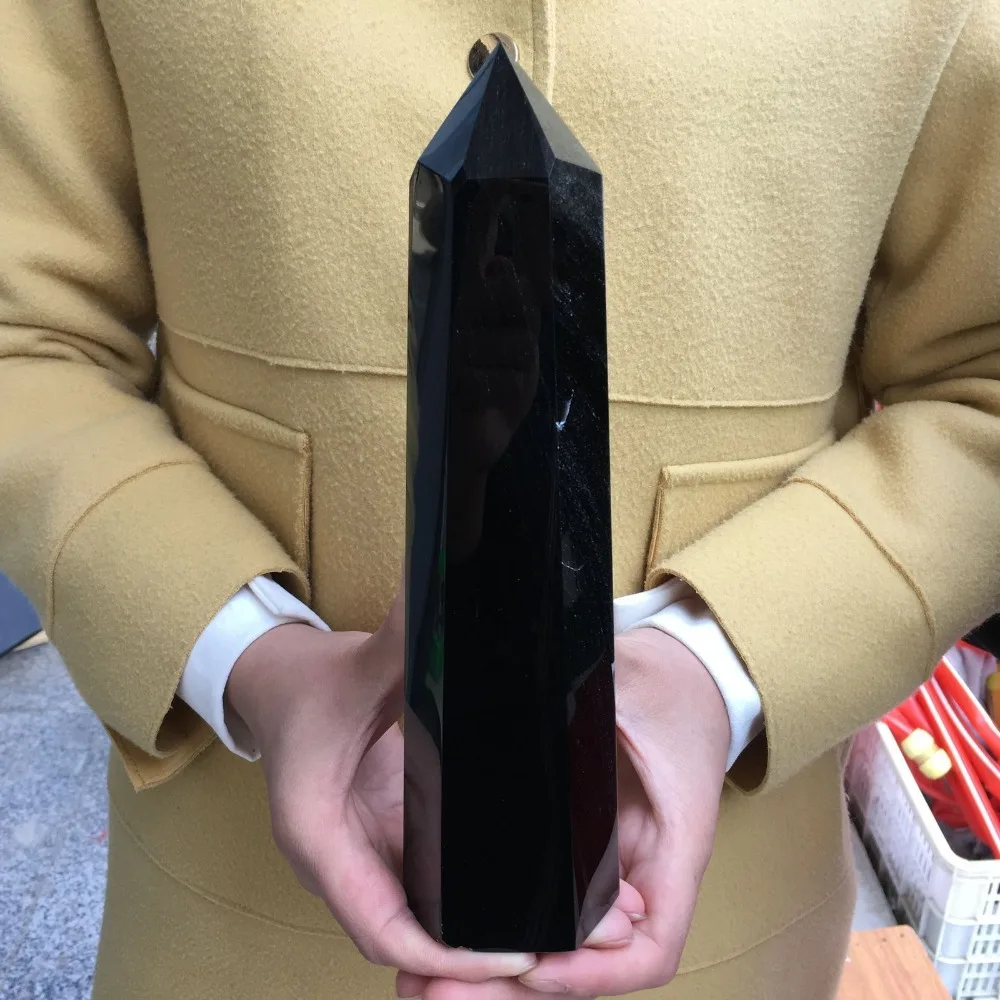 

Big size Natural Black obsidian obelisk quartz crystal wand point healing 1pc 7.8"-9.8