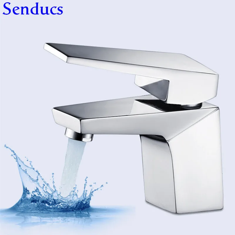 

Senducs Luxury Bathroom Basin Faucet with Quality Brass Bathroom Mixer Tap Square Hot Cold Bathroom Basin Sink Faucet