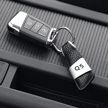 

For AUDI Q5 Logo Emblem Car Keychain Key Chains Rings Metal Alloy BV Style Black Leather Decoration Accessories Gift for Man