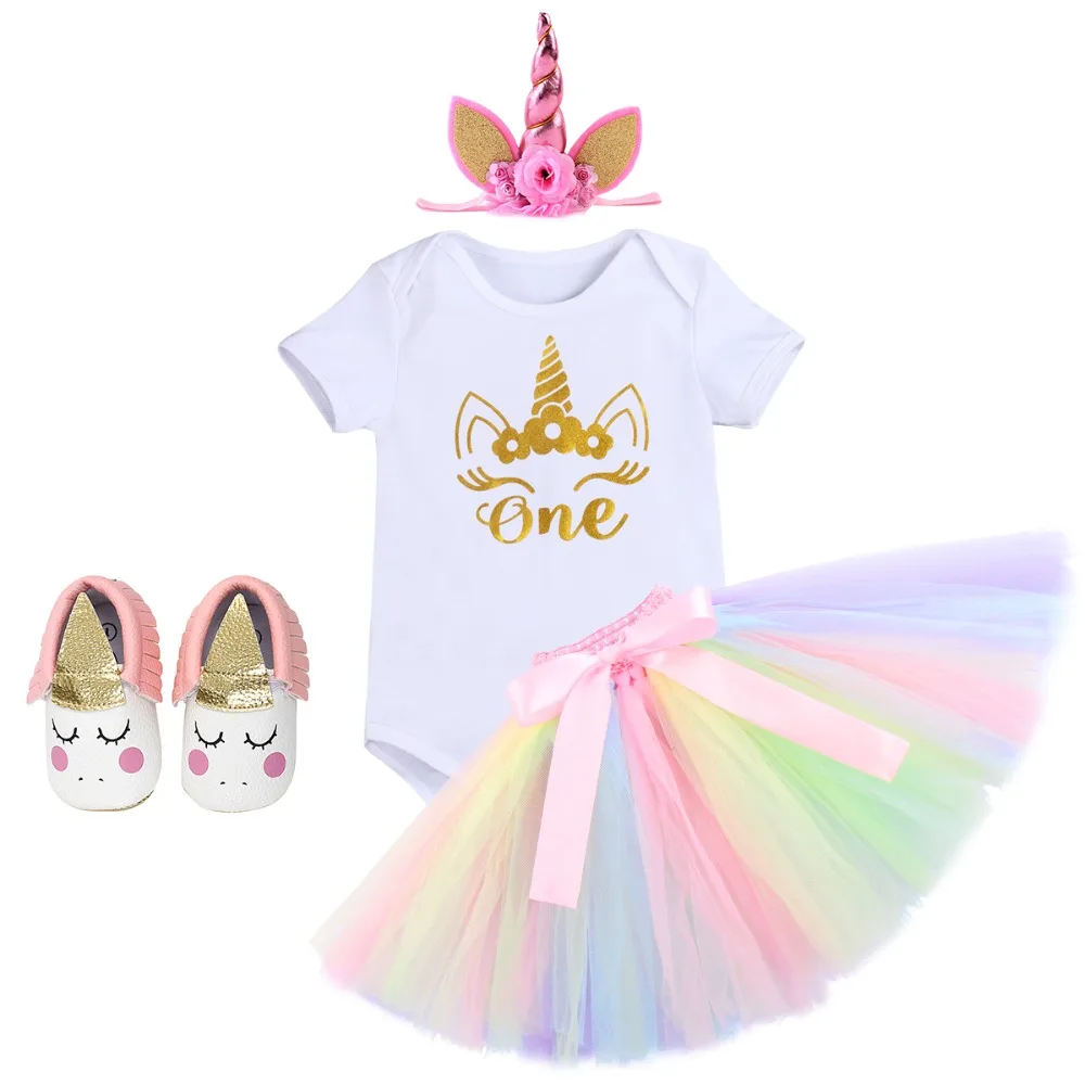 Baby Girls 1st Birthday Tutu Dress Cake Smash Outfits Romper+Skirt+Headband Set