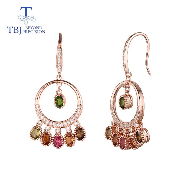 TBJ,High quality natural multi-color tourmaline 925 sterling silver hook earring for girl birthday party or daily wear nice gift - Gem Color: tourmaline