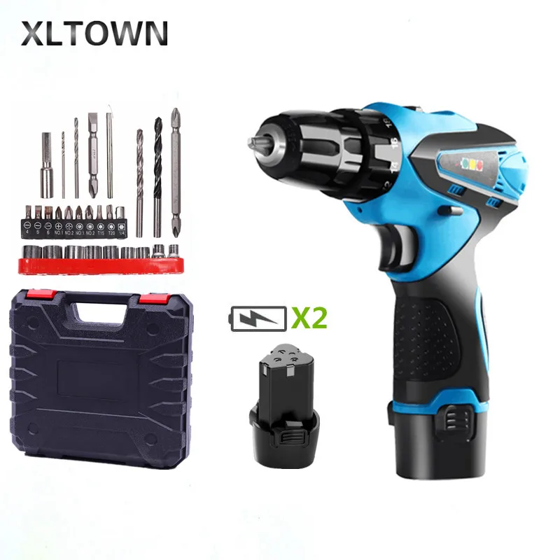 

XLTOWN12v/16.8v Cordless Multifunction Electric Screwdriver with2 battery Household Rechargeable Lithium Battery Electric Drill