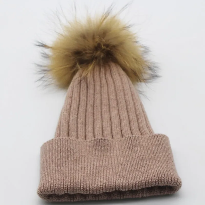 Высокое качество унисекс осень зима вязаный шерстяной шапочки шляпа натуральный меховой помпон шляпы для женщин мужчин однотонные лыжных gorros шапки