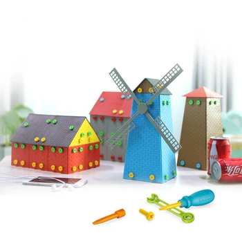 

3D Windmill/Beacon/House/Two-storey House Simulation Puzzle Nut Combination Architecture Toys For Kids Early Education Toy Set
