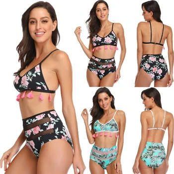 

2019 New Womens 2 Piece Swim Wear Sets Summer Casual Beachwear Sleeveless Bandage Tassel Hollow Out Swimwear Set