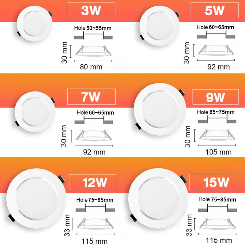 6 шт. светодиодный светильник 3 Вт 5 Вт 7 Вт 9 Вт 12 Вт 15 Вт 220 в 240 В светодиодный потолочный светильник для ванной комнаты светильник для гостиной домашнее Внутреннее освещение