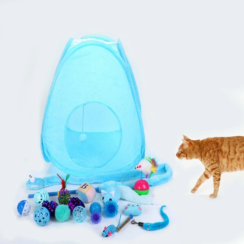 

One Set Pet Cat toy Set Feather Teaser Wand Catnip Toys Ball Rings cats interactive Products