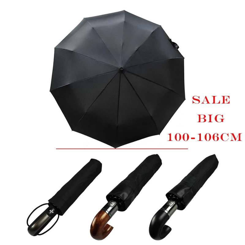 EasyZreal Leather Curved Handle men Automatic business Umbrella Male Windproof Black Big auto Umbrellas parasol Rain paraguas