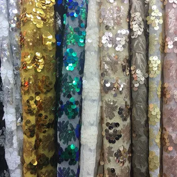 

LASUI 10 colorsHigh Quality sequin Embroider flowers mesh lace fabric diy Evening dress show clothing Party dress fabric W0047