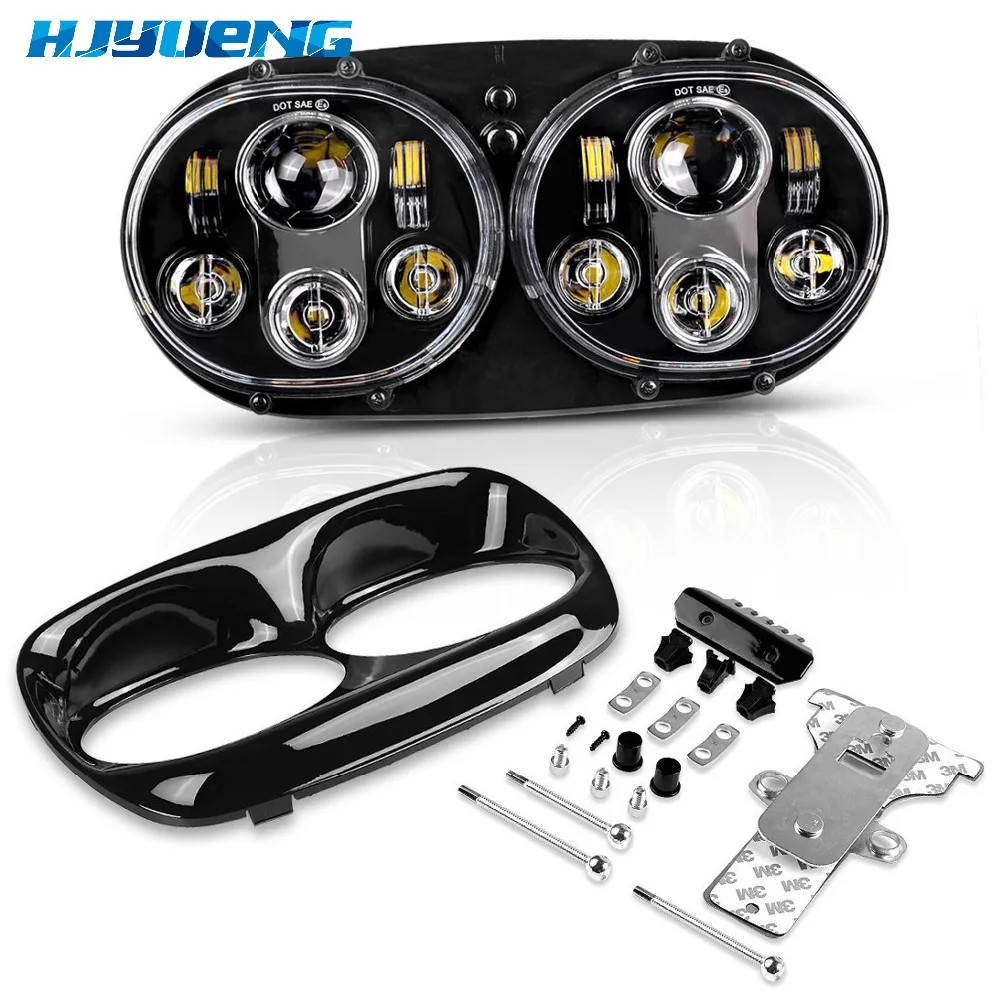 

HJYUENG fat bob headlight Twins double Headlamp Motorcycle Projector Daymaker LED Light Bulb H4 Hi/Lo For Harley Fat Bob 4X4
