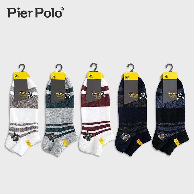 

5 Pairs PierPolo Men Fashion Brand Socks Bamboo Fiber Boat Socks For Men Spring Summer Embroidered Short Socks High Quality 2019