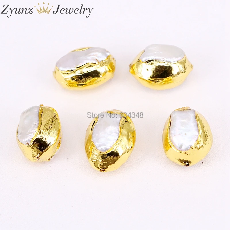 10PCS ZYZ299-3778 Gold Color Natural Pearl Oval shape Spacer Beads Freshwater Bead Connector Jewelry Findings | Украшения и