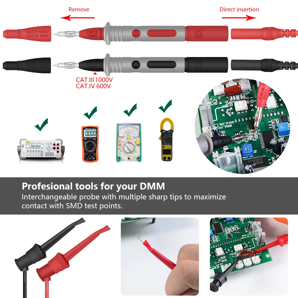 Цифровой мультиметр, набор тестовых наконечников, острый гибкий Безопасный Набор, зонд, Аллигатор, аксессуары, мультиметр, пробник, тестовый набор