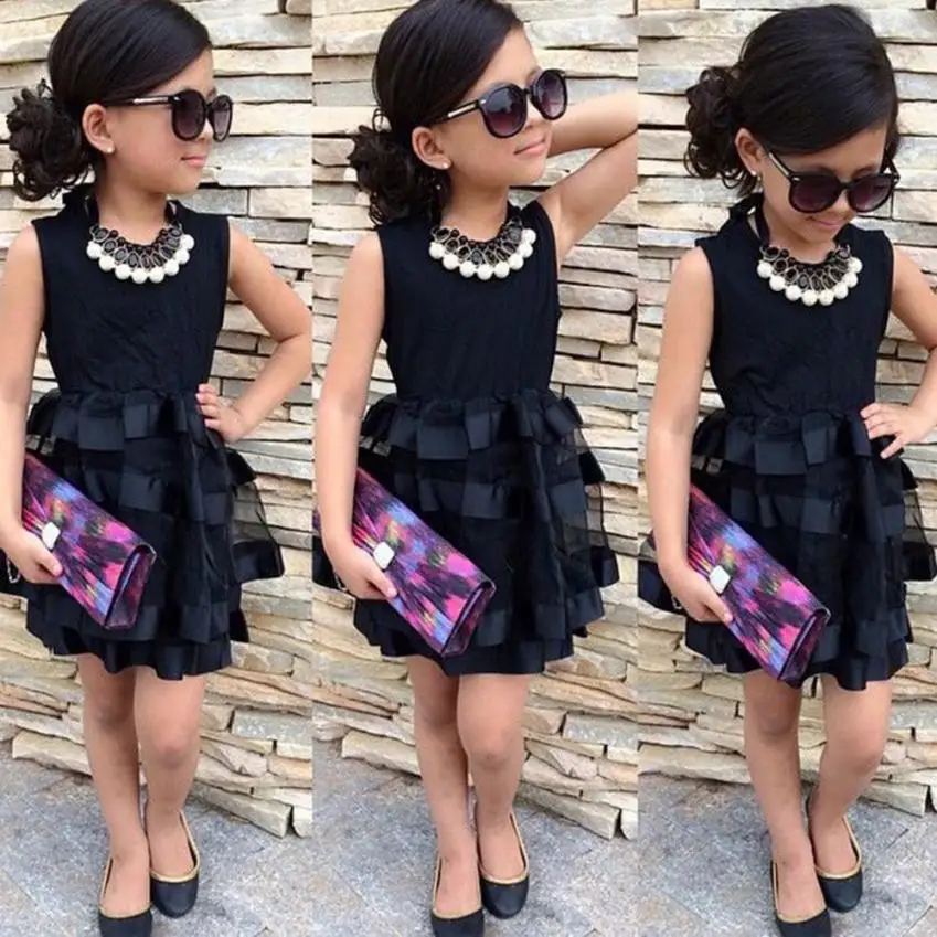 2 7 Years Hot Selling Baby Girls Black Dress Toddler Kids Baby Girls Princess Party Pageant