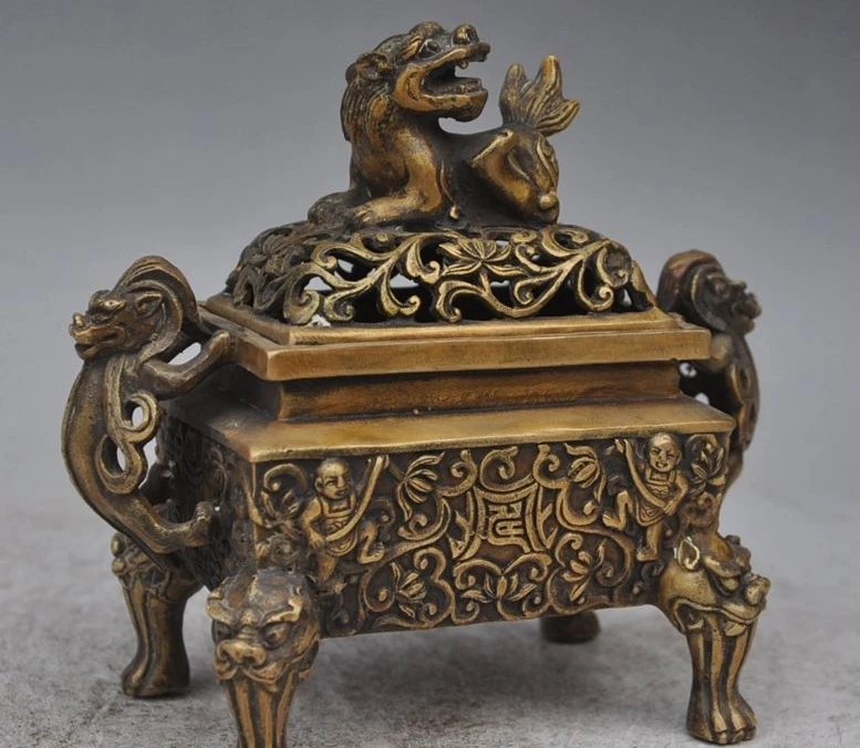 6 &quotотмечены старый китайский бронзовый лев Foo Dog Зверь Мальчик Статуя