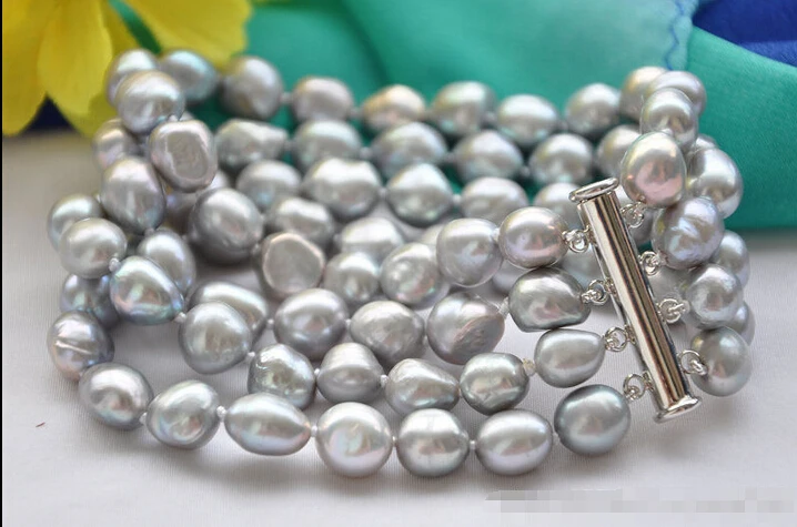 

Free shipping >>>>>>z6090 4strands 9mm NATURE GRAY BAROQUE freshwater pearl bracelet 8inch