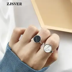 ZJSVER корейских ювелирных кольца из стерлингового серебра 925 Мода простой черный/белый круглый бирюзовый два Цвет Для женщин кольцо для