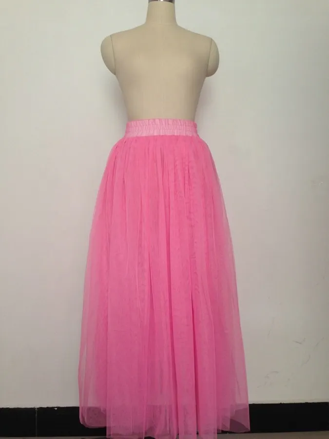 Весенние и летние женские длинные сетчатые Бальные кружевные юбки, юбка принцессы ярких цветов, винтажные юбки, vestido - Цвет: pink