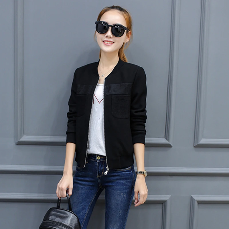 2018 Spring Long Sleeve Bomber Jacket Women Baseball Jacket Slim Plus Size Harajuku Zipper Basic Solid Jacket Coat Streetwear
