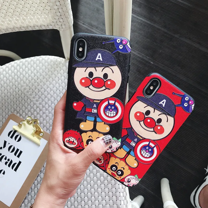 

Cute cartoon Anpanman Black and red Phone Case Pattern Printed Soft Back Cover Shells For Iphone XS Max XR X 7 6 6S 8 Plus