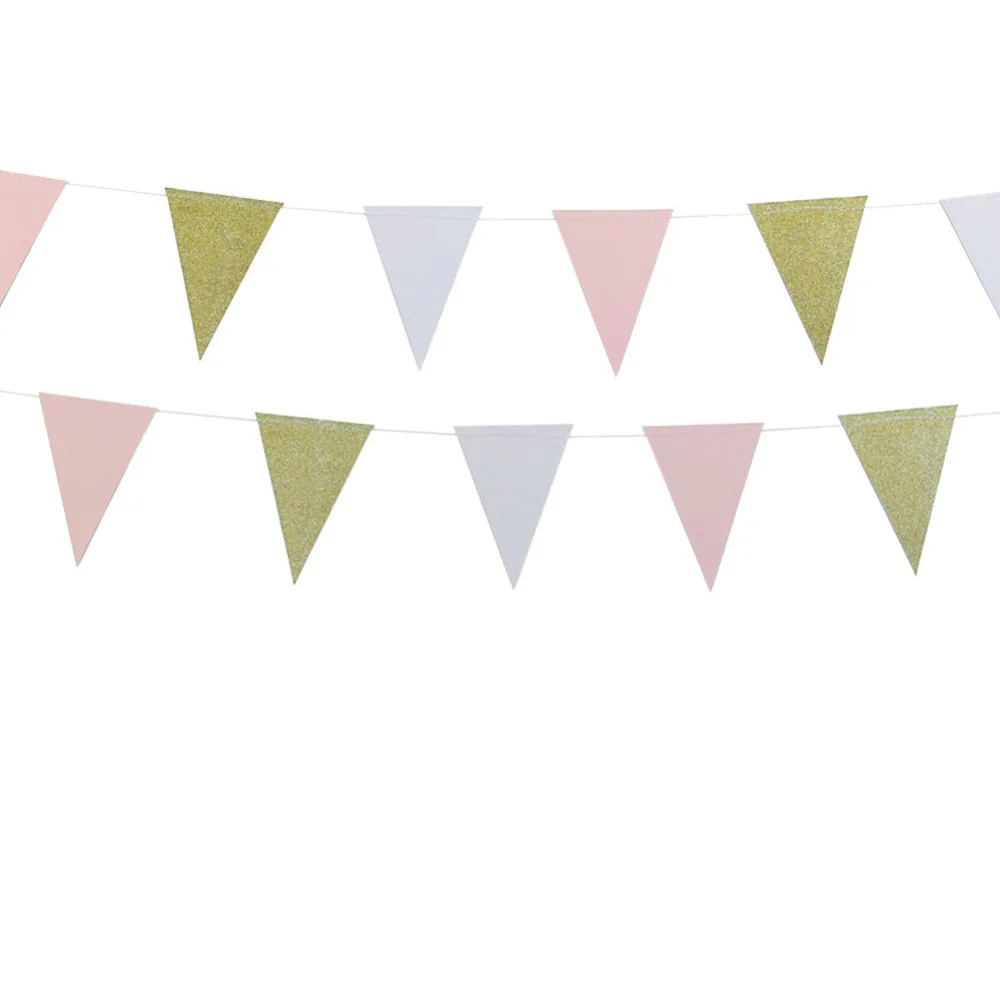 10ft Glitter Gold Pink and White Paper Bunting Ban...