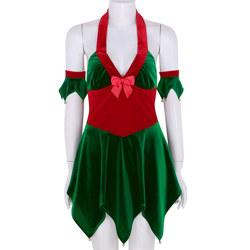 Freebily Women Adult Christmas Costume Soft Velvet Neck Haltered Dress With Arm Cuffs Xmas Elf Cosplay Party Up -Cosplayware Store HTB1vt2LXZfrK1Rjy1Xdq6yemFXal.jpg