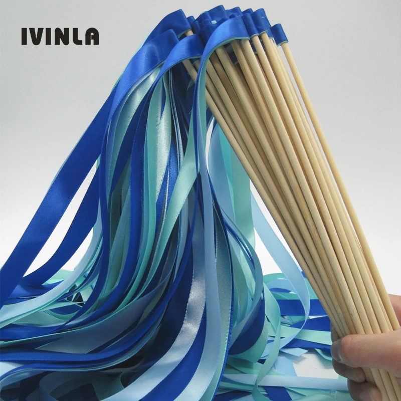 50pcs/lot Blue and Light Blue Wedding Ribbon Wands Without Bell For