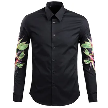 

HOT ! Luxury Brand Men Shirt Fashion Design Floral Long Sleeve Mens Slim Dress Shirts Casual Stylish Printed Shirt