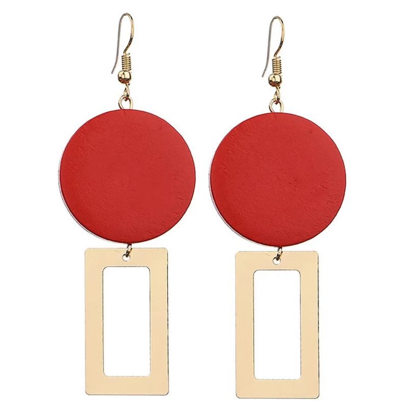 

Fashion Diy Wooden Round Earrings Jewelry Long Earrings Geometric Rectangular Earrings