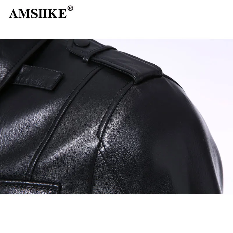 AMSIIKE 2019 мужские кожаные куртки пальто из овечьей кожи Весенняя верхняя одежда с