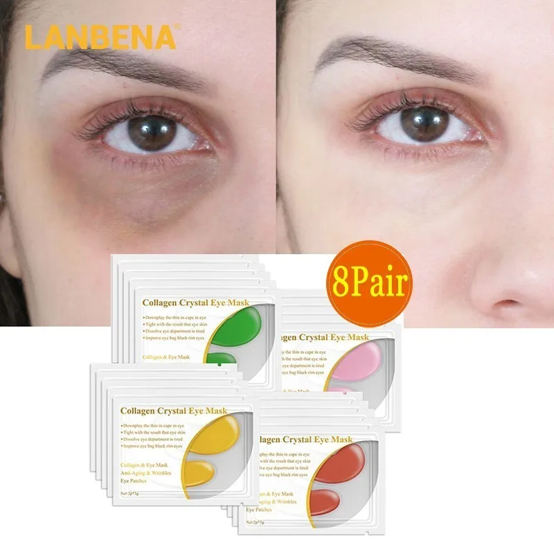 

LANBENA 16pcs=8 Packs GOLD Eye Mask Eye Patches Remove Dark Circle Anti-puffiness Anti-aging Moisturizing Collagen Eye Mask