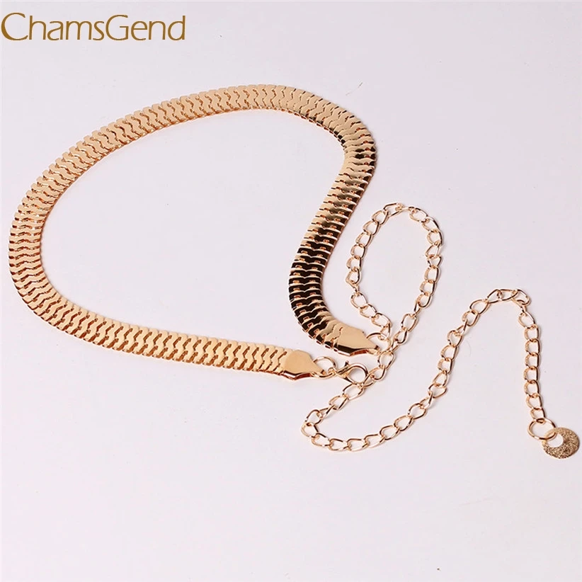Chamsgend ремень новый дизайн женская мода рыбья кожа узор металлическая Золотая