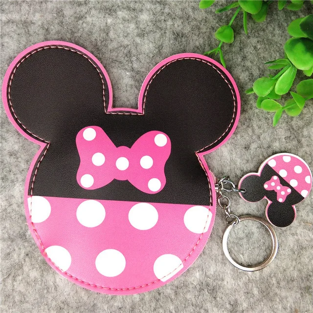 

Disney new cartoon Mickey Mouse head shape color printed PU leather coin purse bus card set keychain coin wallet
