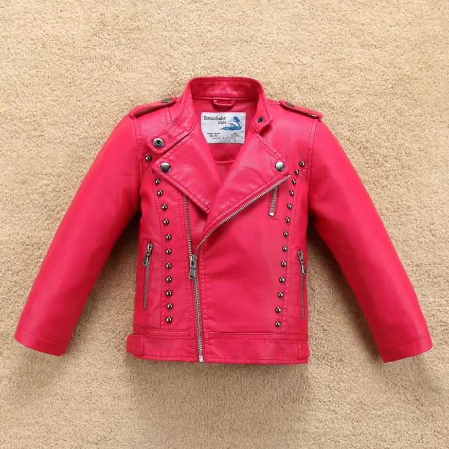 Детские куртки; коллекция года; сезон весна-осень; модное Фирменное дизайнерское кожаное пальто для девочек; Новое Детское пальто; Одежда для младенцев; куртки для малышей; Y558 - Цвет: rose red