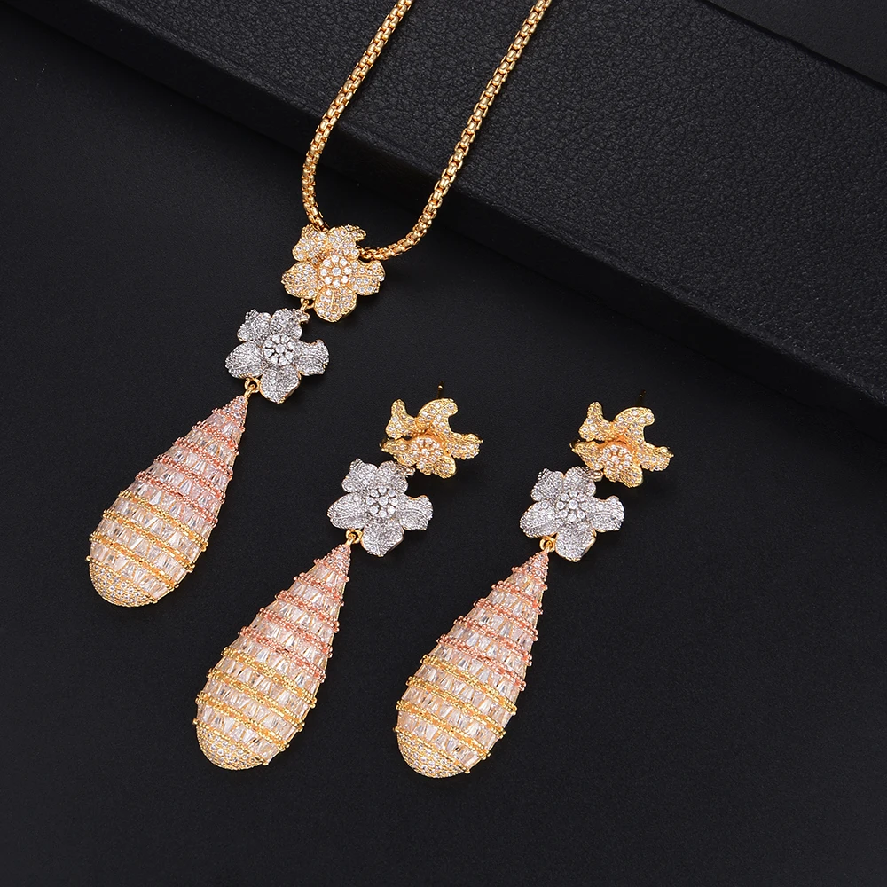 GODKI Luxury Blossom Flower Water Drop Women Wedding Cubic Zirconia Choker Necklace Earring Dubai Jewelry Set Jewellery Addict